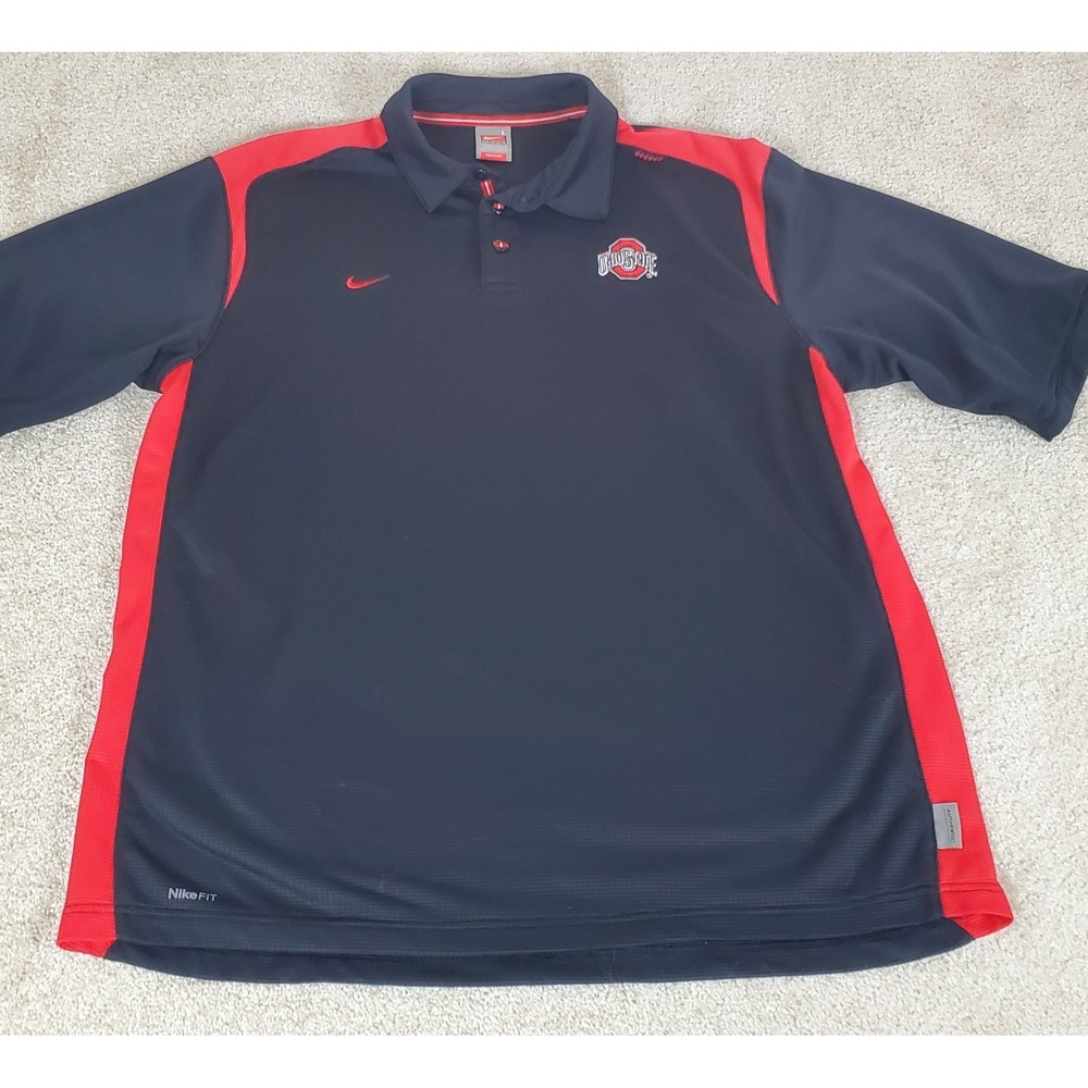 Nike Team Ohio State Men's Polo Shirt Size Large Black Red Logo